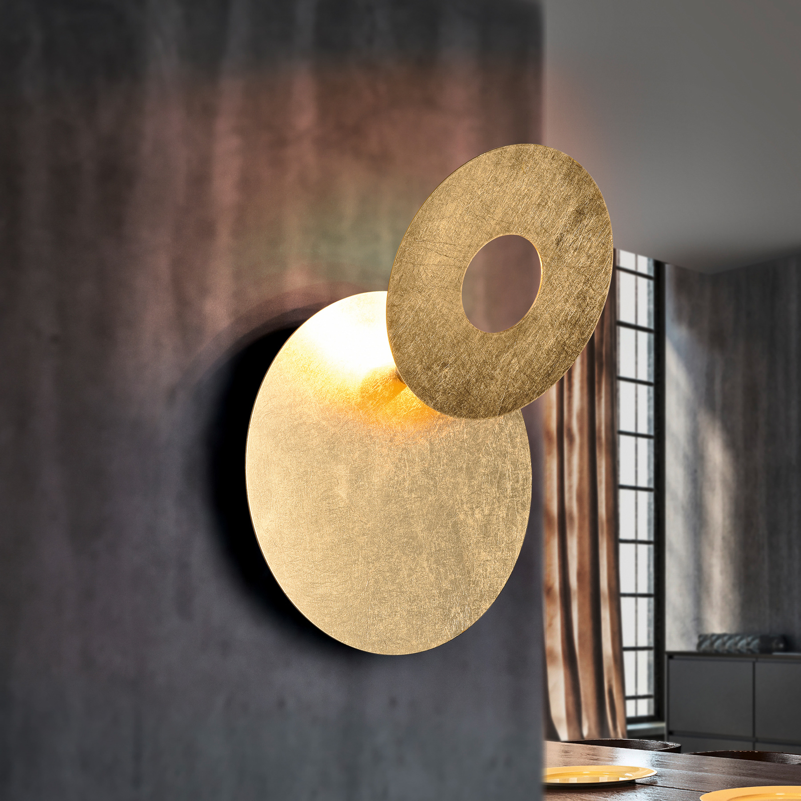 LED Wandlamp Leano Ronde Lens Goud Indirect Lampen24 nl