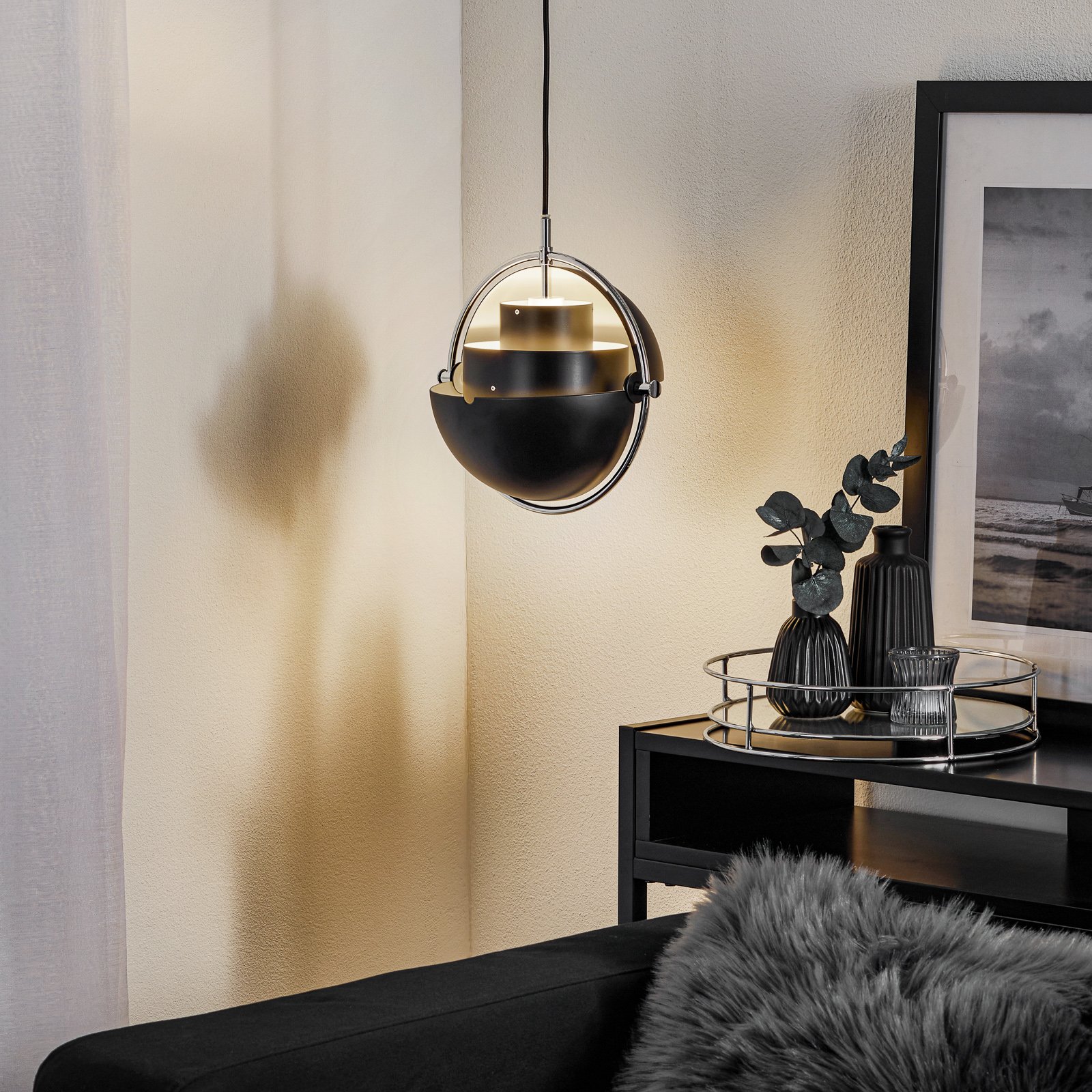 Gubi hanglamp Lite, Ø 27 cm, chroom/zwart