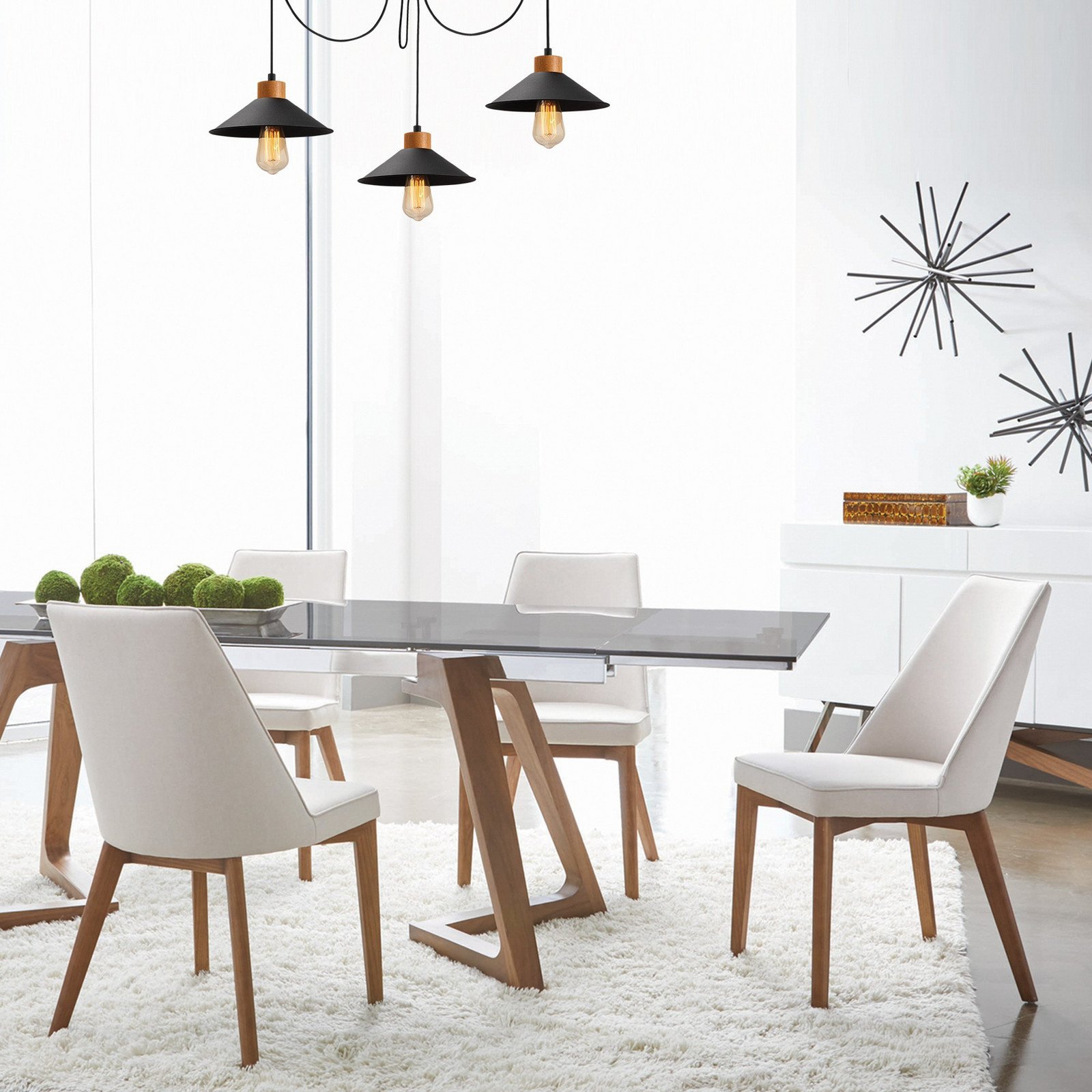 Opviq Lampă suspendată Manavgat N-546 3 becuri negru - Camera de zi / sufragerie - Modern - negru lemn deschis - Metal