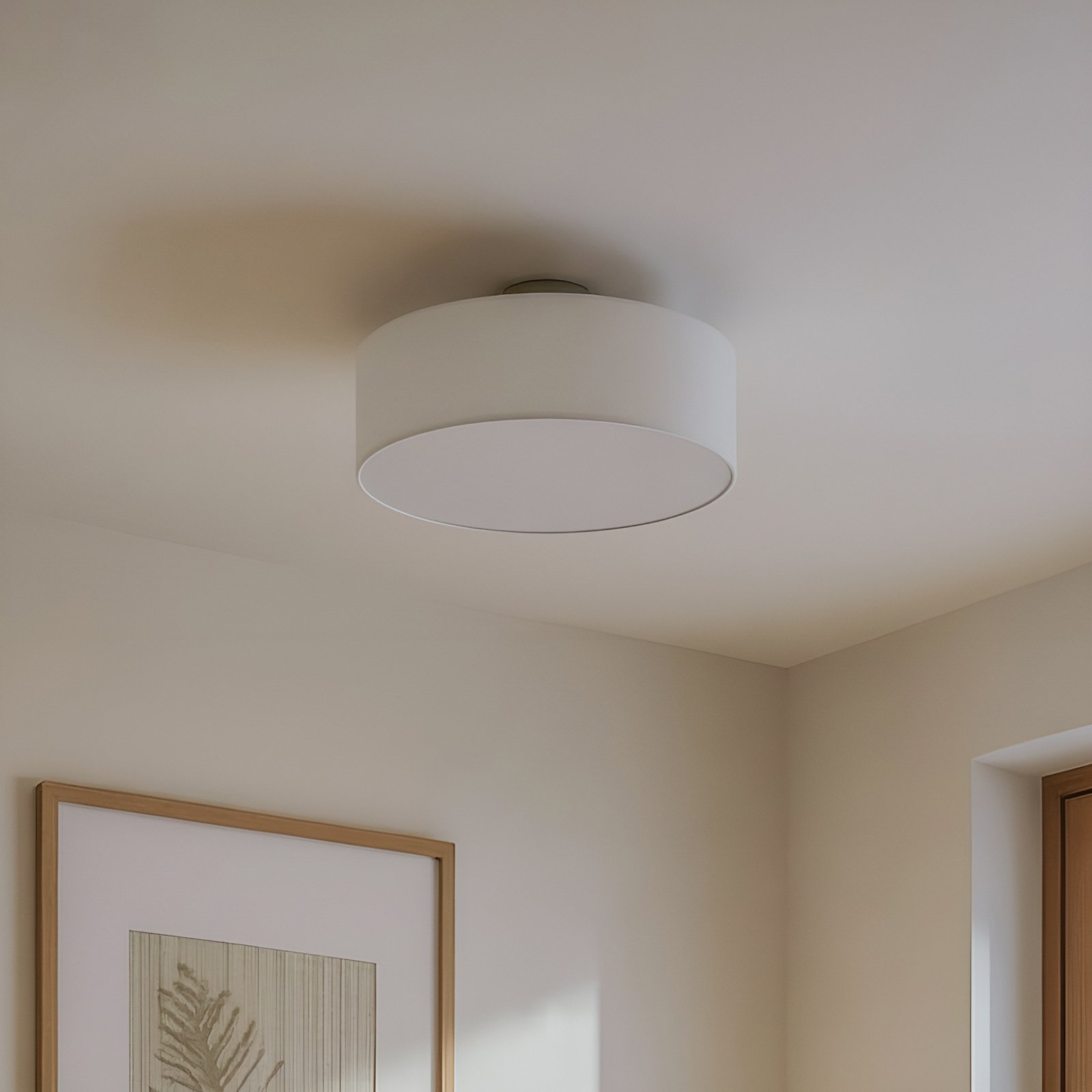 Lampa sufitowa Lindby Sebatin, Ø 40 cm, biały, tkanina, E27