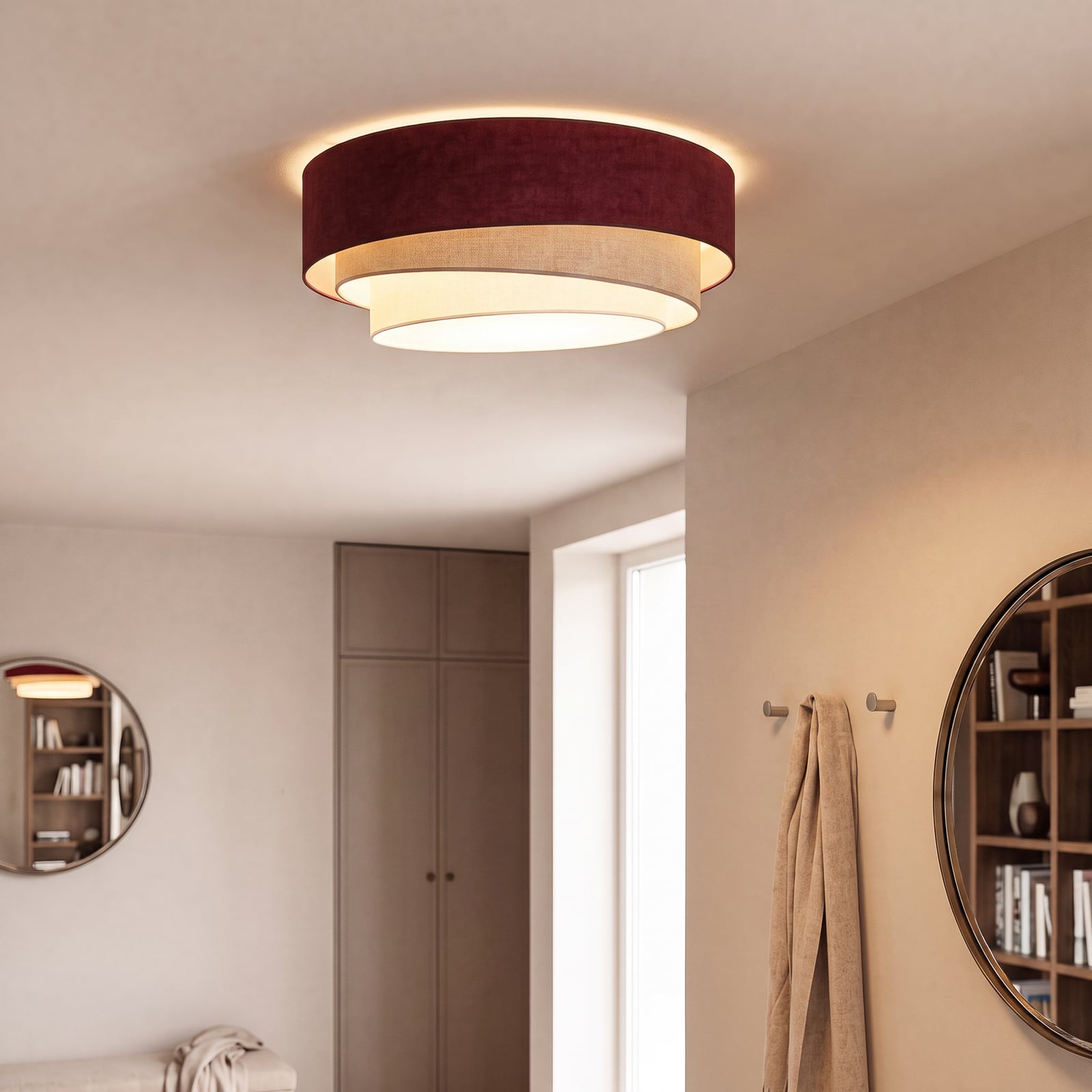 Plafoniera Trio rosso scuro/beige Ø60 cm, tessuto, E27 - Duolla