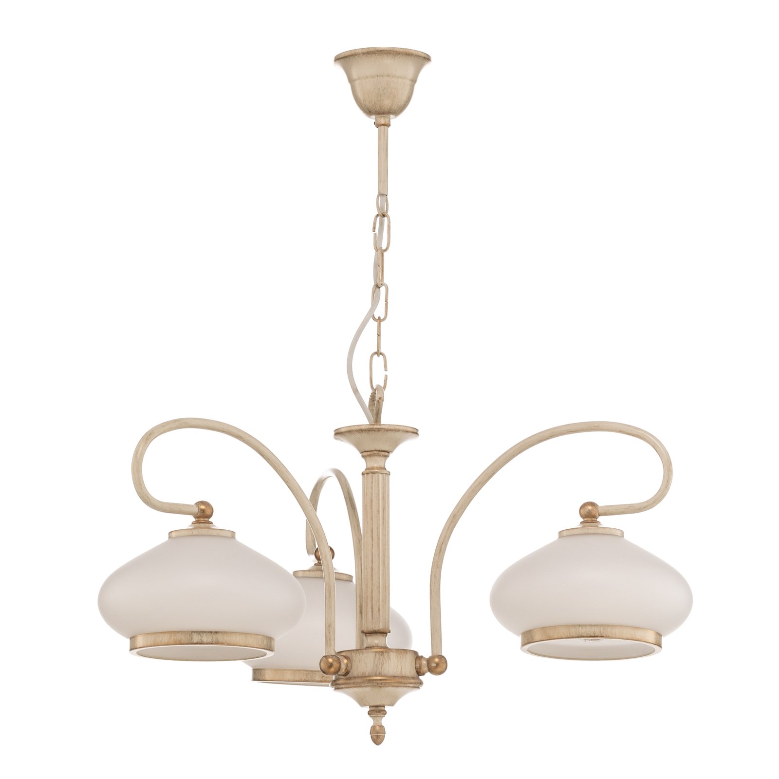Astoria chandelier, glass lampshades 3-bulb, white