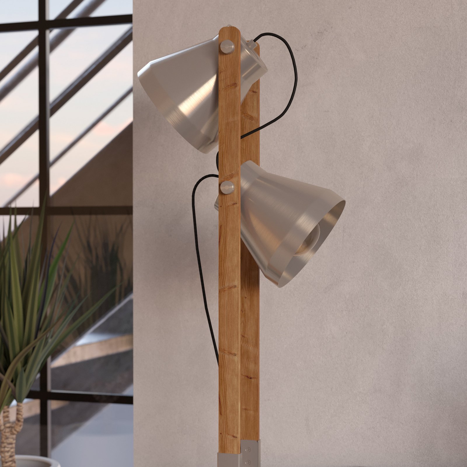 "Cawton" grindų šviestuvas, aukštis 134,5 cm, plieninis/rudas, 2 šviestuvų