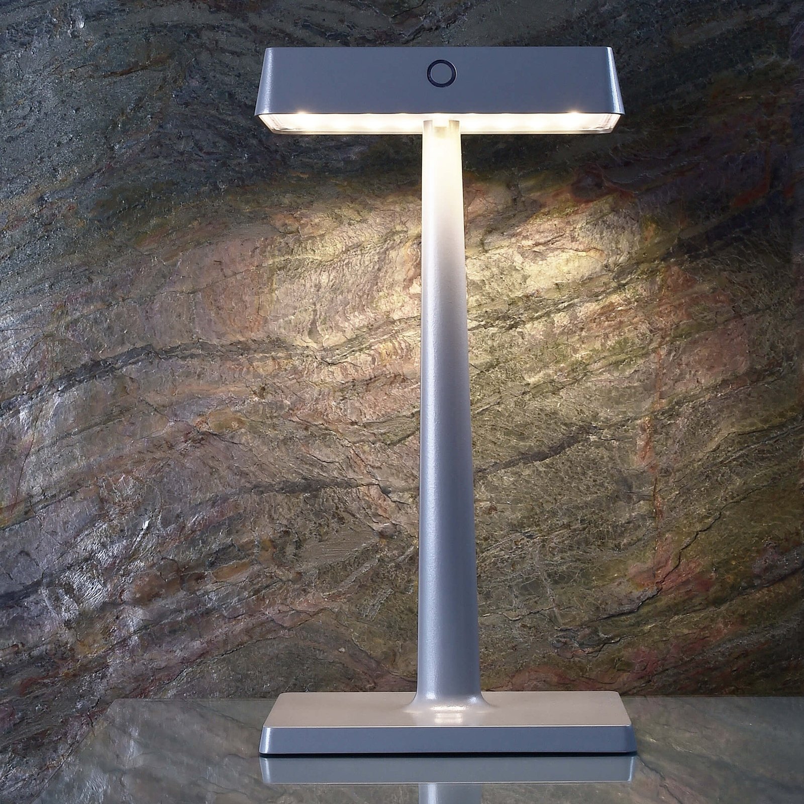 Algieba LED table lamp, battery-powered, grey