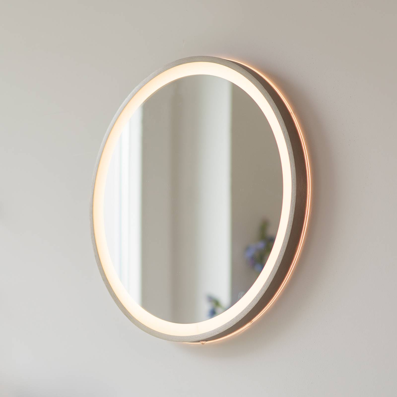 Lustro ścienne LED VIDRO, brązowe, Ø 46 cm, metal/szkło, przełącznik