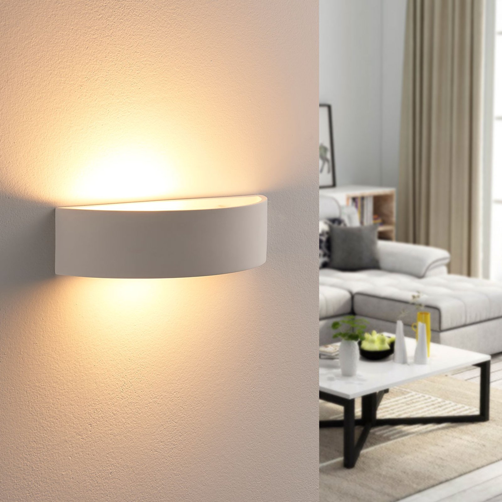 Lindby Aurel LED uplight vegglampe, hvit halvrund