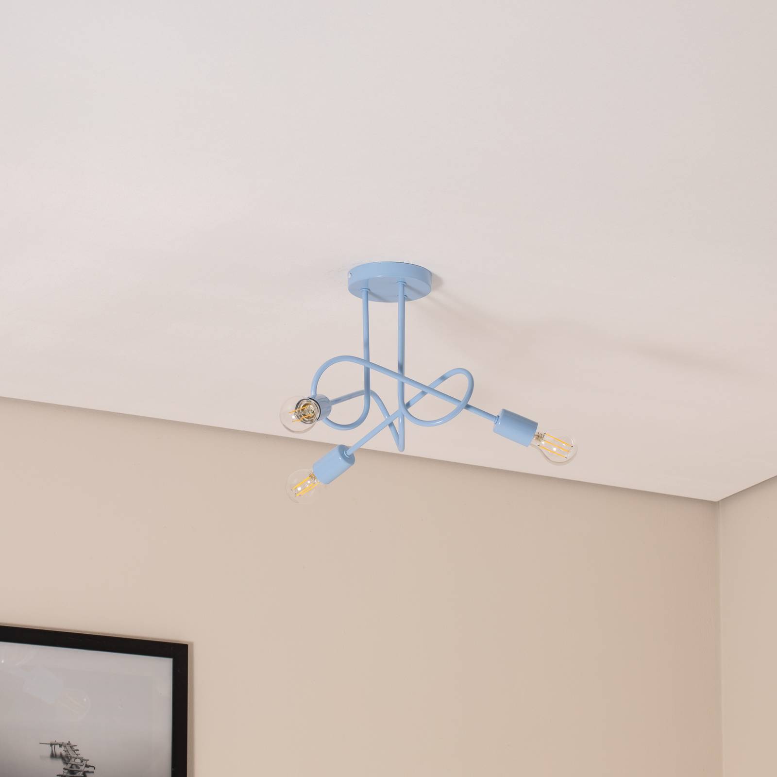 Lampa sufitowa Oxford, Ø 44 cm, jasnoniebieska, metalowa, 3-punktowa