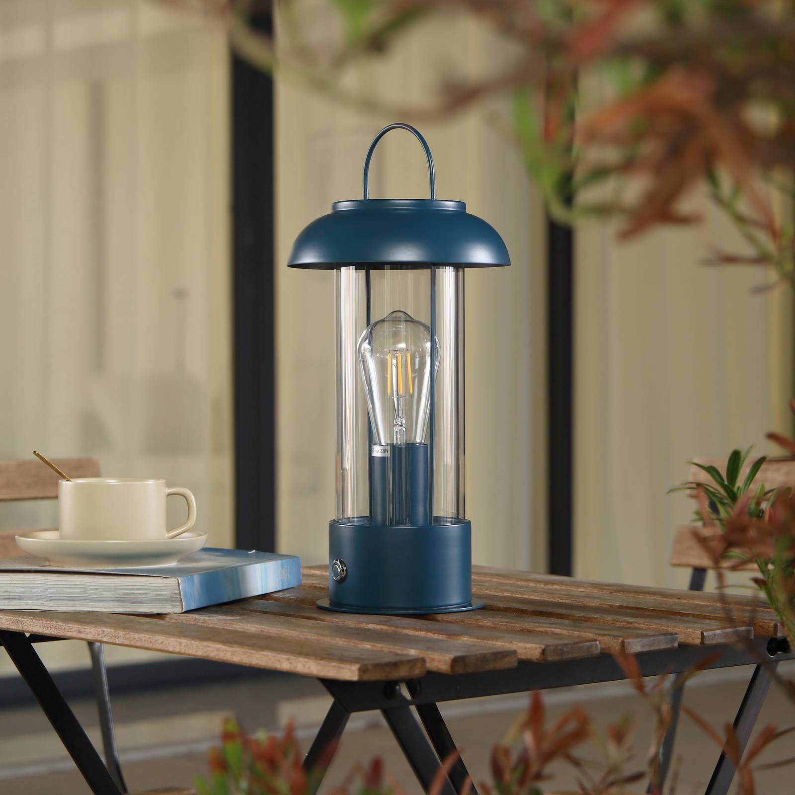 Lindby Nabíjecí stolní lampa Lindby Yvette, modrá, IP44, dotykový stmívač