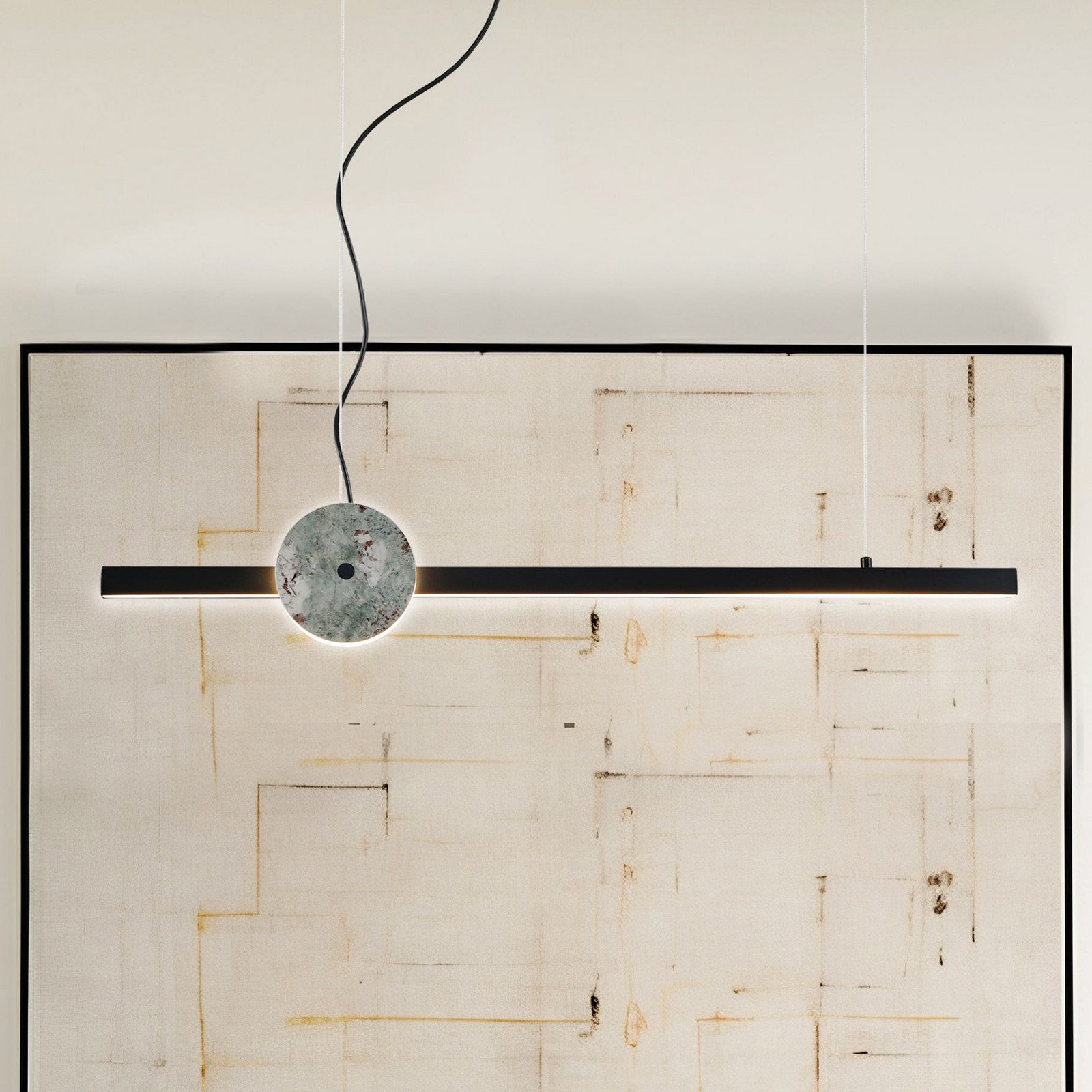 Viokef Lampă suspendată LED Anais negru/verde lungime 100 cm piatră artificială - Camera de zi / sufragerie - Modern - verde negru - Metal