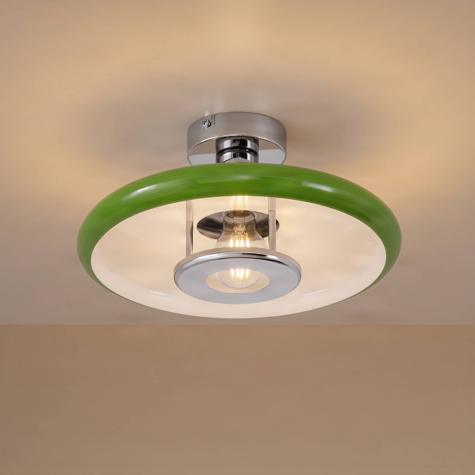 Lampa sufitowa Lindby Branford, styl retro, Ø 35 cm, zielona, metalowa