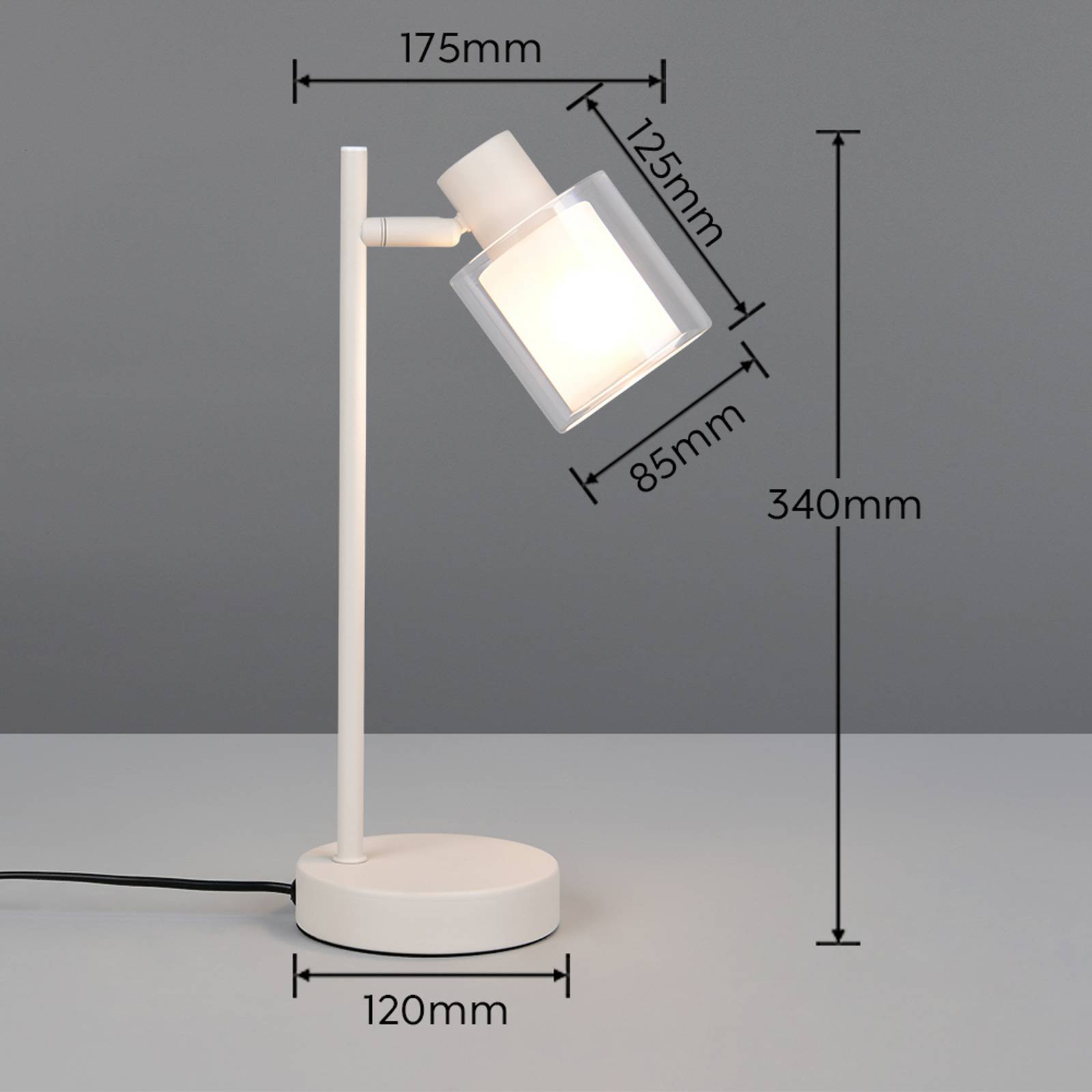 Bordlampe Neralo, lysegrå, metall, høyde 35,5 cm, E14