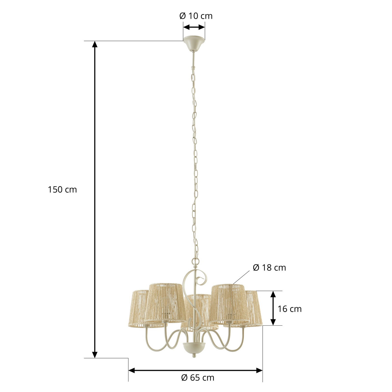 Lucande Eugenia -kattokruunu, 5-lamppuinen, köysi, halkaisija 65 cm, beige Lucande Eugenia -kattokruunu, 5-lamppuinen, köysi, halkaisija 65 cm, beige