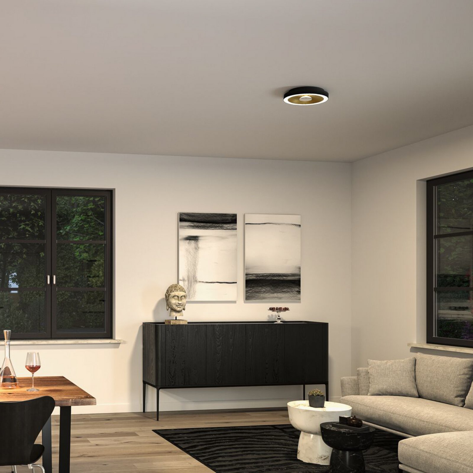 Plafoniera LED Paulmann Volea nero/oro Ø 32 cm IP44 dimmerabile