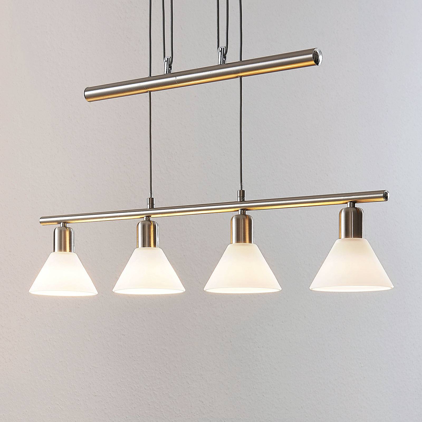 Lampa wisząca Lindby Delira, 4-punktowa, nikiel, regulowana wysokość
