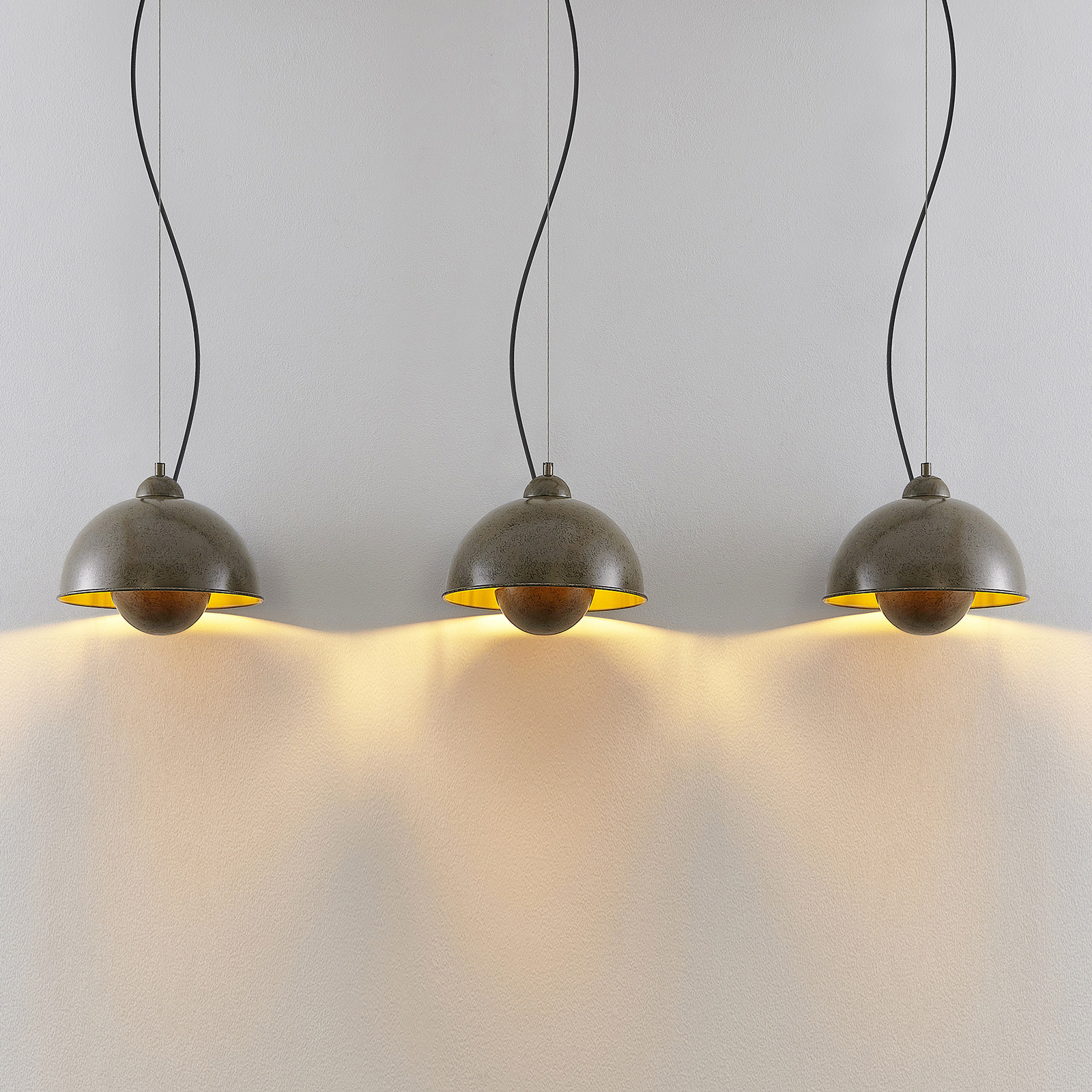 Lindby Gretja hanging light, 3-bulb, dark grey
