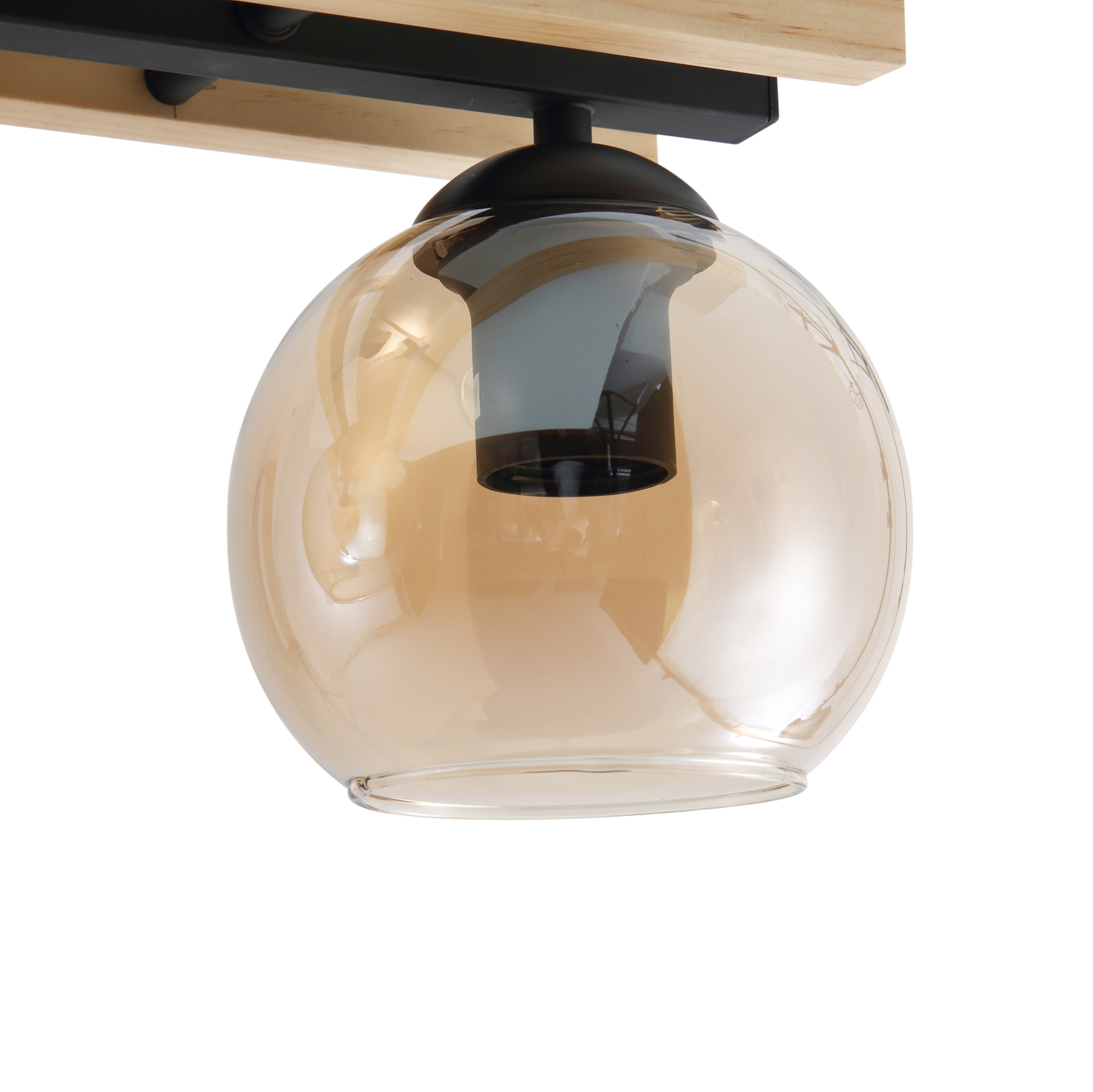 Stropné svietidlo Lindby Maite, drevo, sklo, 3 svetlá, dĺžka 60 cm