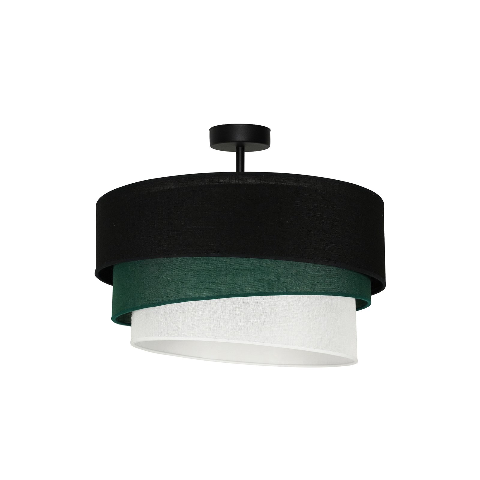 Euluna loftslampe Trio, sort/grøn/hvid, tekstil, Ø 45 cm