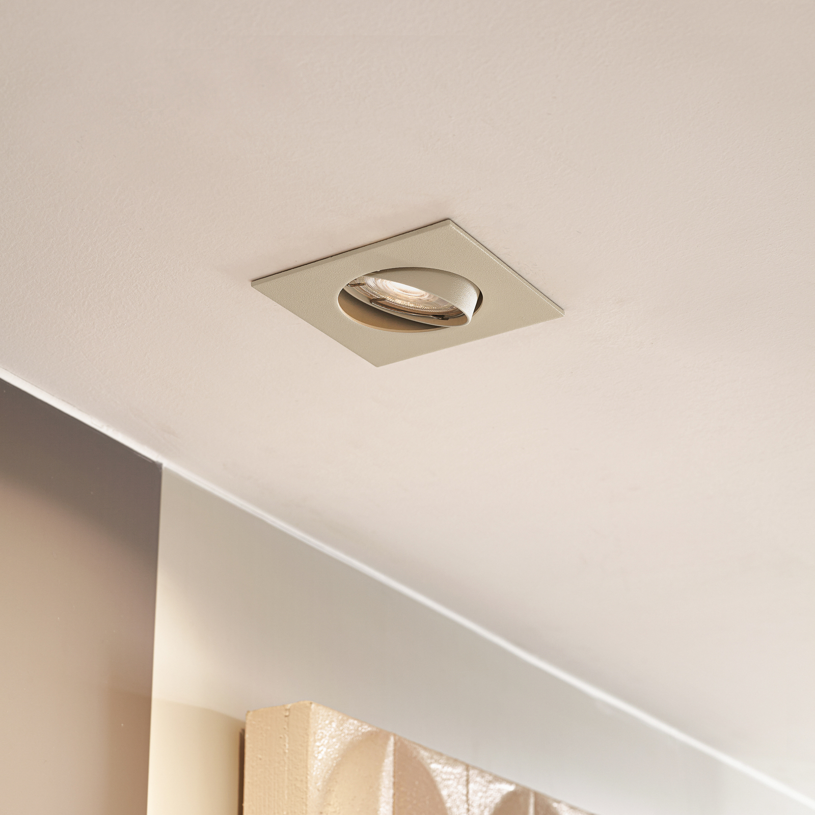Prios inbouwlamp Fibur, beige, 9 cm, GU10