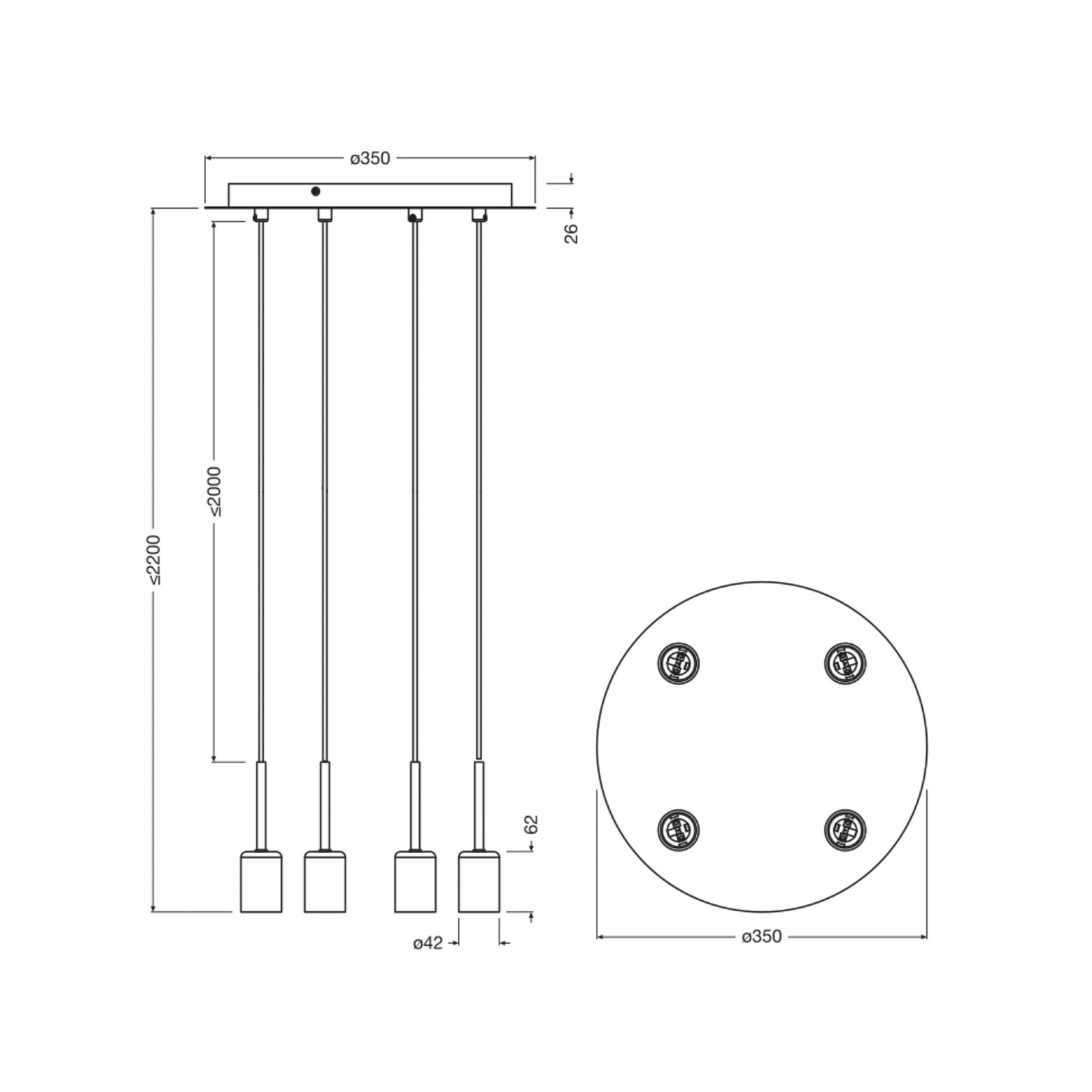 Lampada a sospensione OSRAM Decor Needle Plate, grigio, acciaio, 4 luci, E27