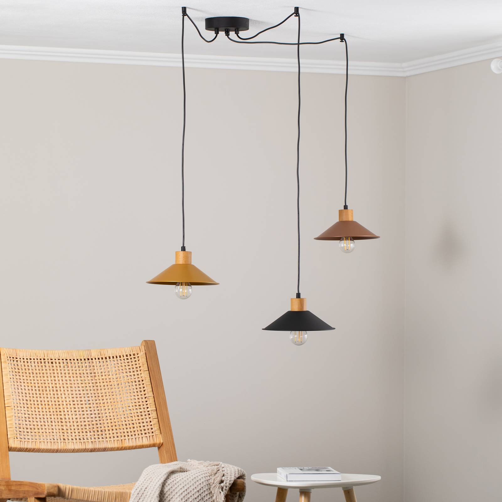 Lampa żyrandol Manavgat N-554 3-punktowa złoty/czarny/miedziany