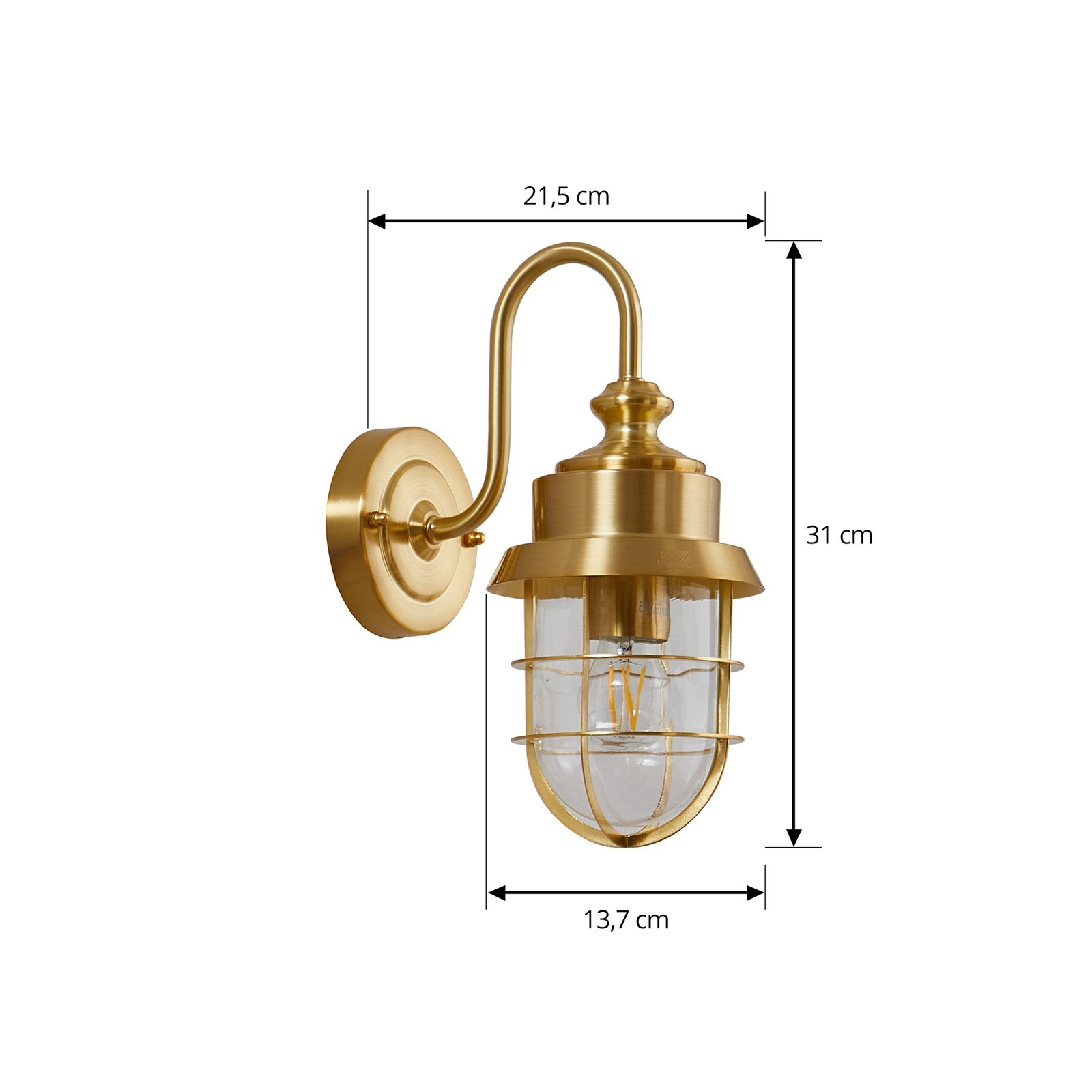 Lindby utendørs vegglampe Adalie, messing, rustfritt stål