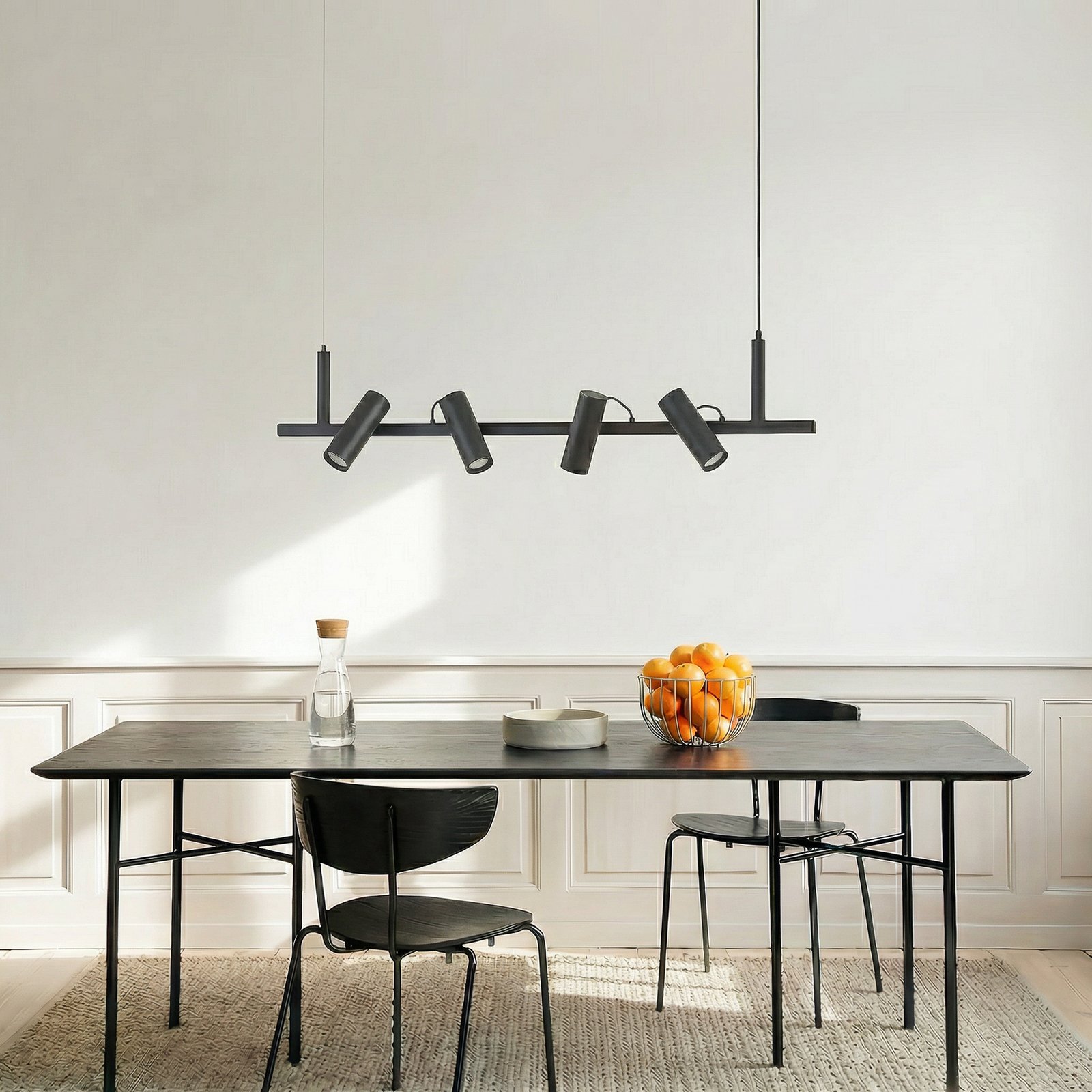 Lucande Lysias pendant light, black, metal, length 120cm