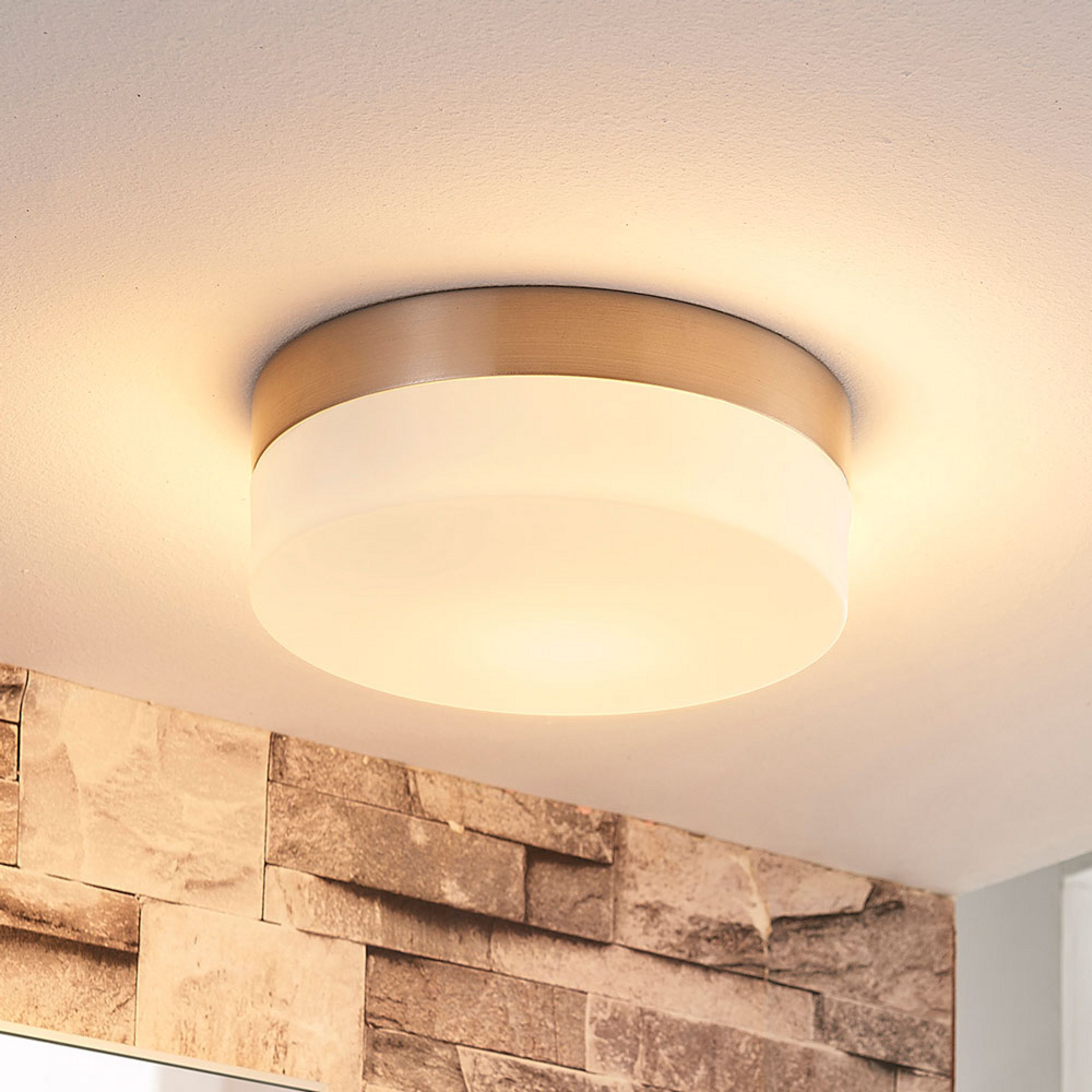 Badkamer plafondlamp Amilia, Ø 18 cm, E27, nikkel, glas