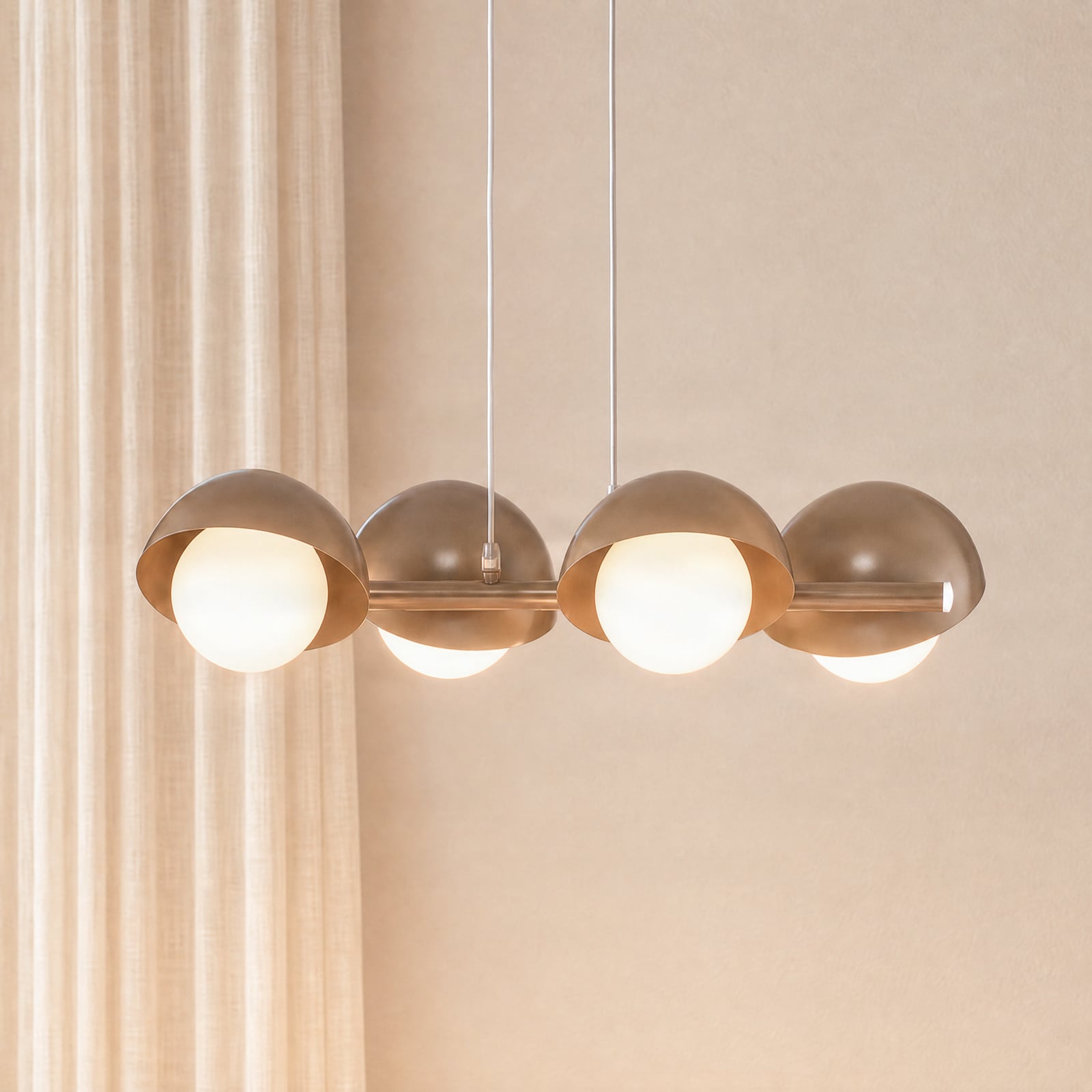 Boom 4 pendant light, beige, glass/steel, length 60 cm