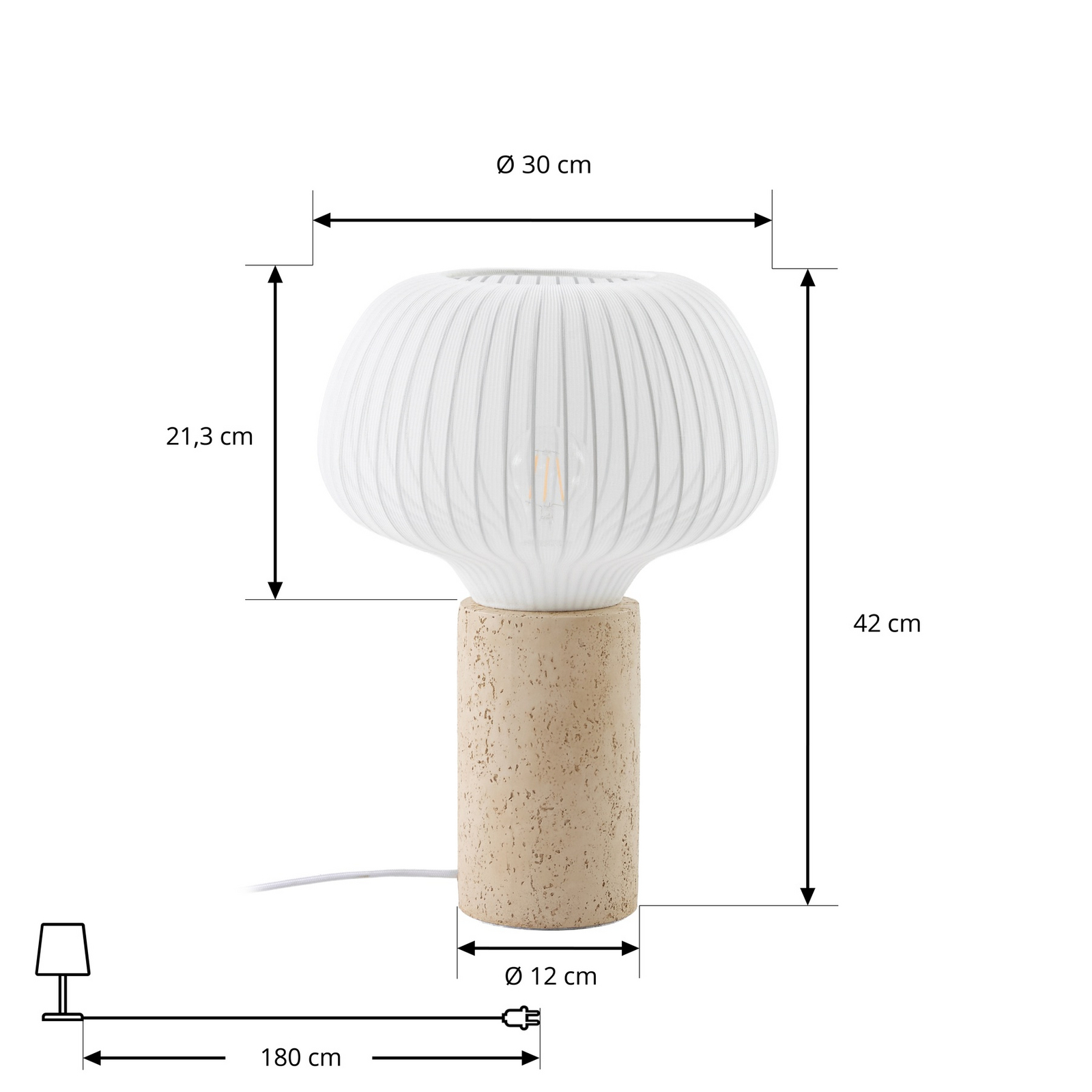 Lucande laualamp Eloise, 42 cm, valge, tekstiil/betoon, E27 Lucande laualamp Eloise, 42 cm, valge, tekstiil/betoon, E27