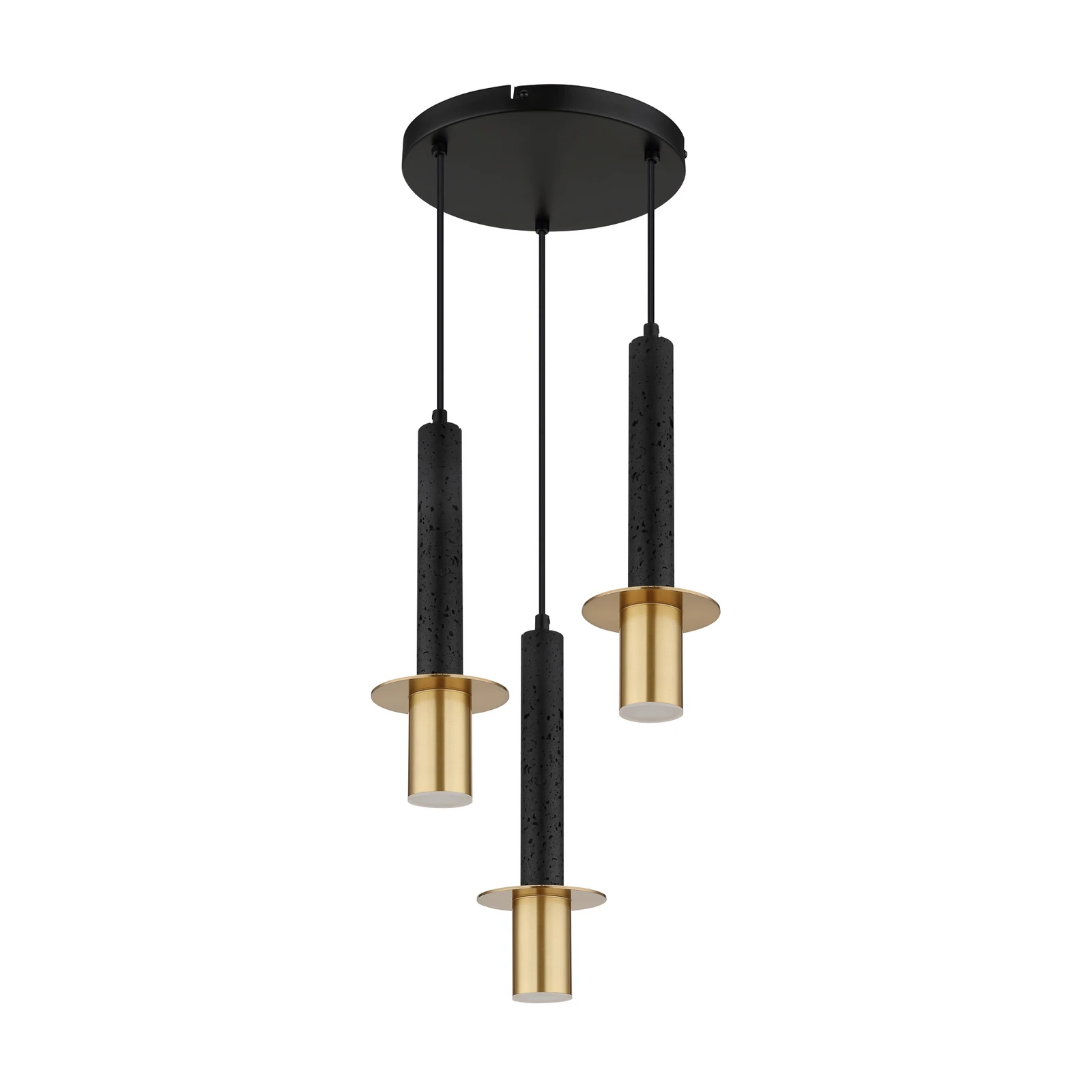 Lámpara colgante Shanna, Ø 33 cm, negro/latón, piedra, 3 luces.