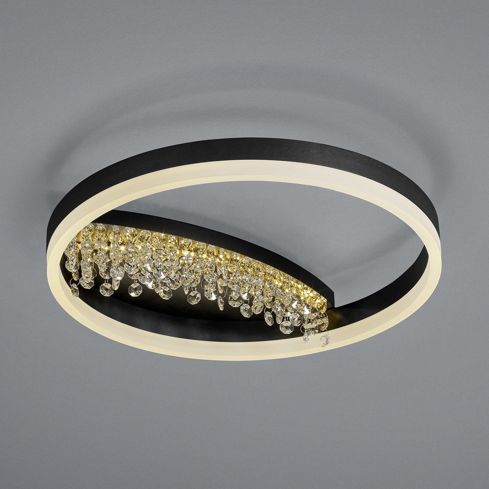 HELL Plafonieră cu LED Dana cu decor de cristal negru - Camera de zi / sufragerie - modern - negru auriu transparent - Metal