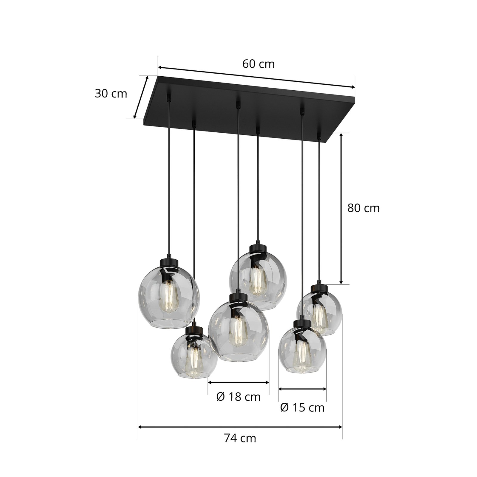 Cubus 6 Lámpara Colgante Graphite - Euluna