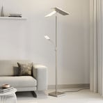 Lucande lampe sur pied LED Parthena, nickel, métal, 180 cm