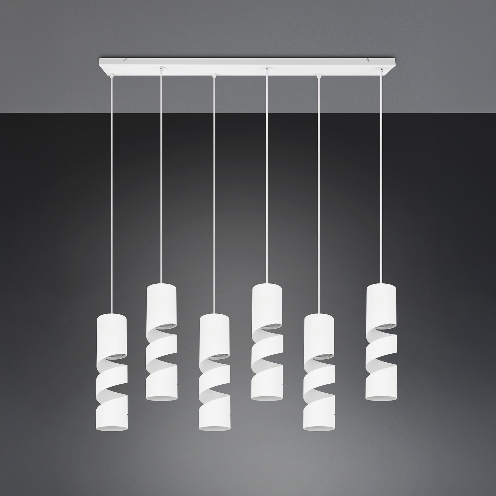 Stream pendant light, white Length 100 cm 6-bulb metal GU10