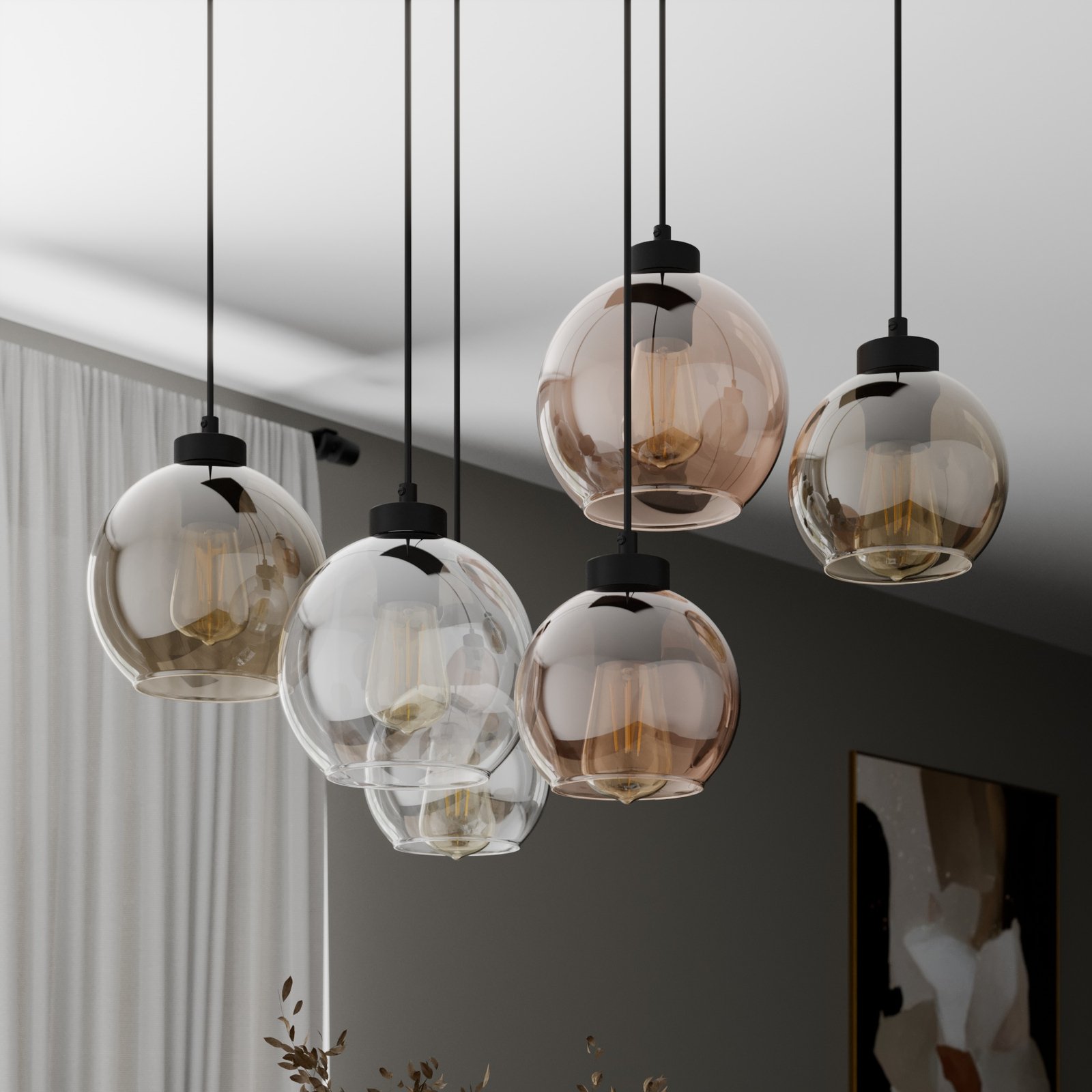 Cubus hanglamp, 6-lamps, helder/honingbruin