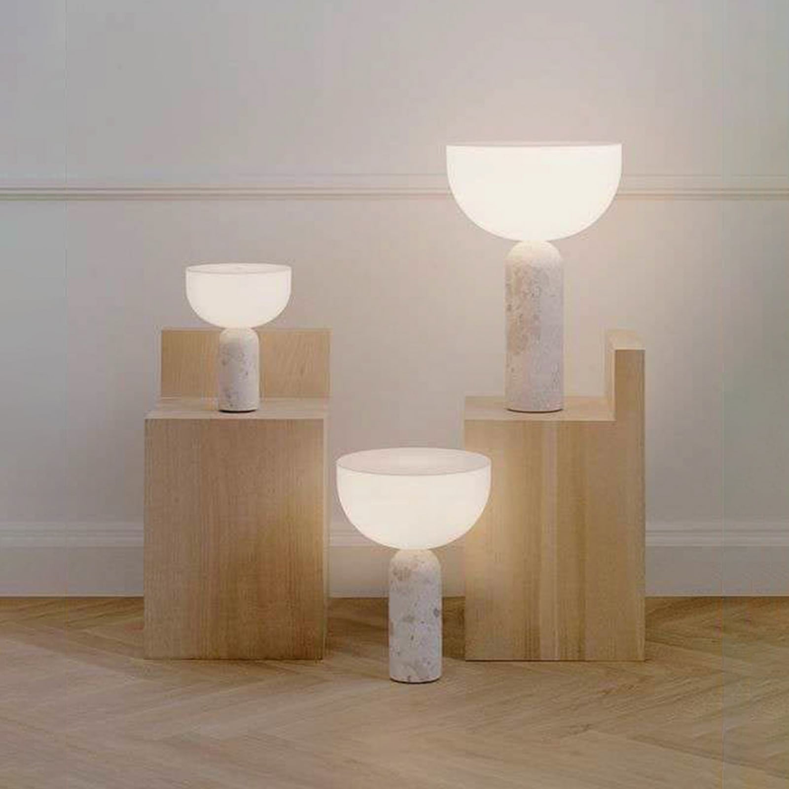 NEW WORKS Kizu LED rechargeable table lamp, beige, marble, dimmable