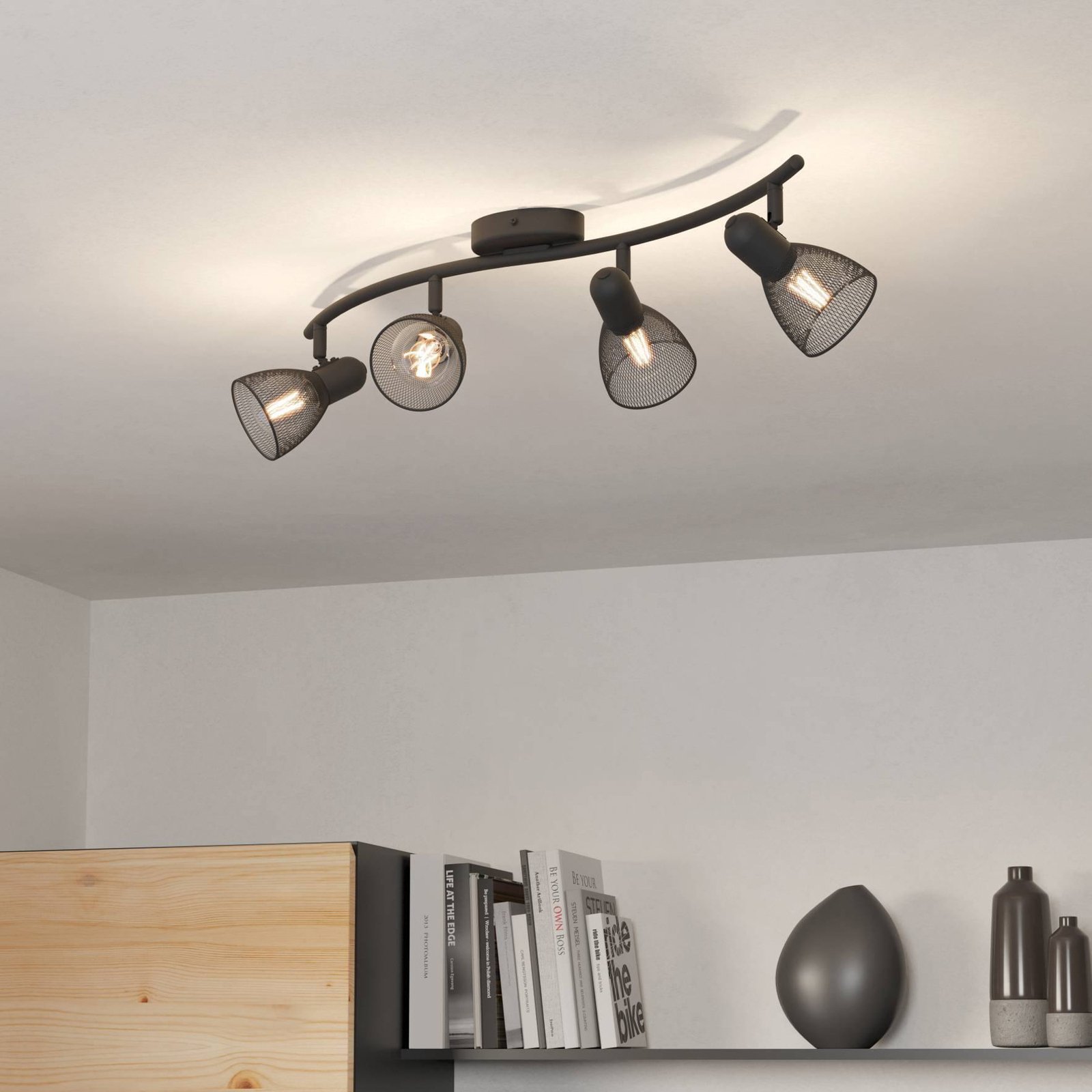 Corvigno downlight, length 64 cm, black, 4-bulb, steel