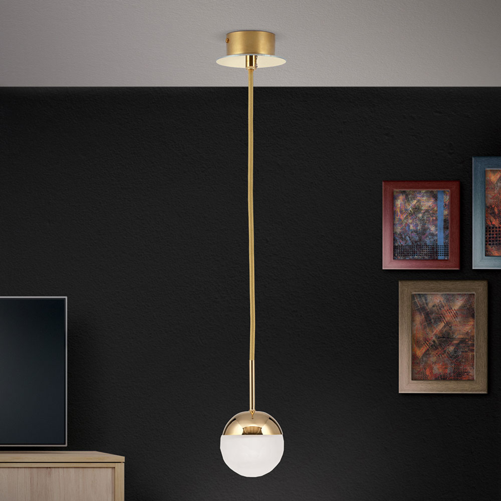LED-hänglampa Ball, 1 lampa, guld