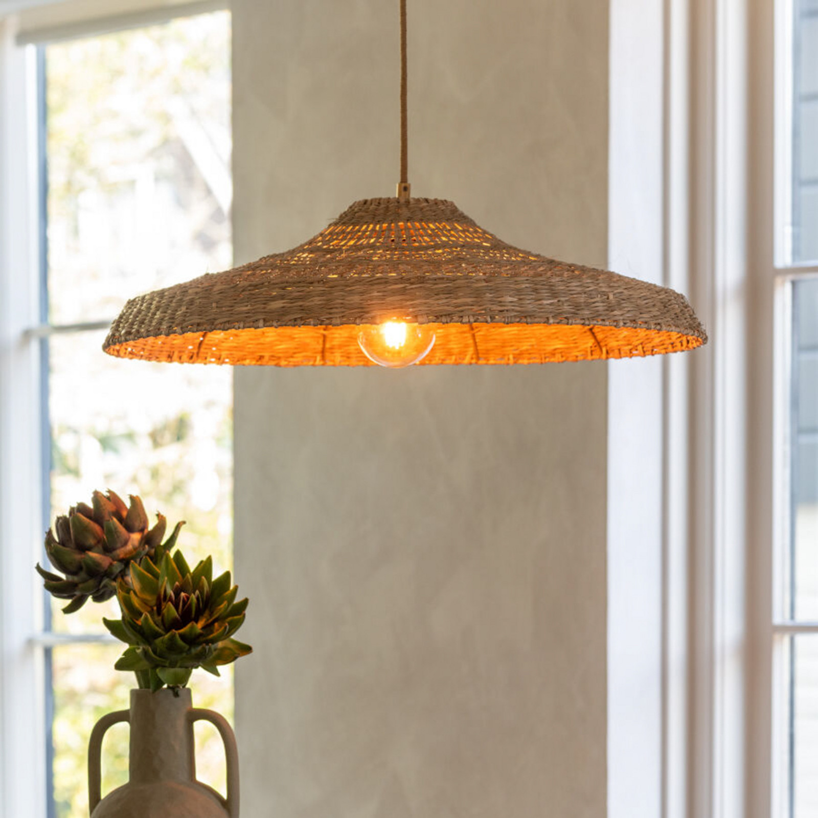 GOOD & MOJO Lampă suspendată Santorini Ø60cm natur iarbă de mare E27 - Camera de zi / sufragerie - natură - Țesătură / Textil