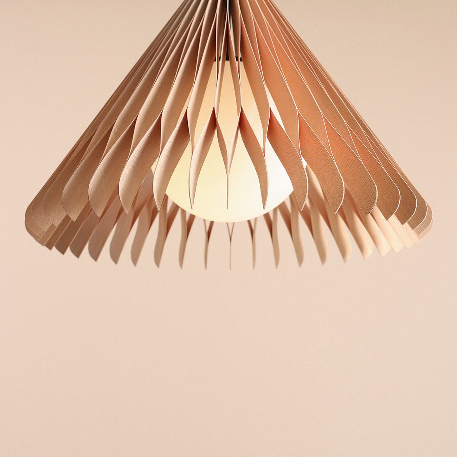 Nature Sun pendant light glass XL, pointed cone, Ø 48 cm, wood