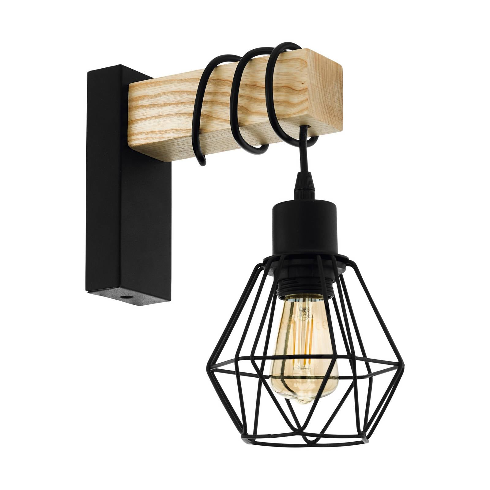 Wandleuchte Townshend, Breite 14 cm, schwarz/eiche