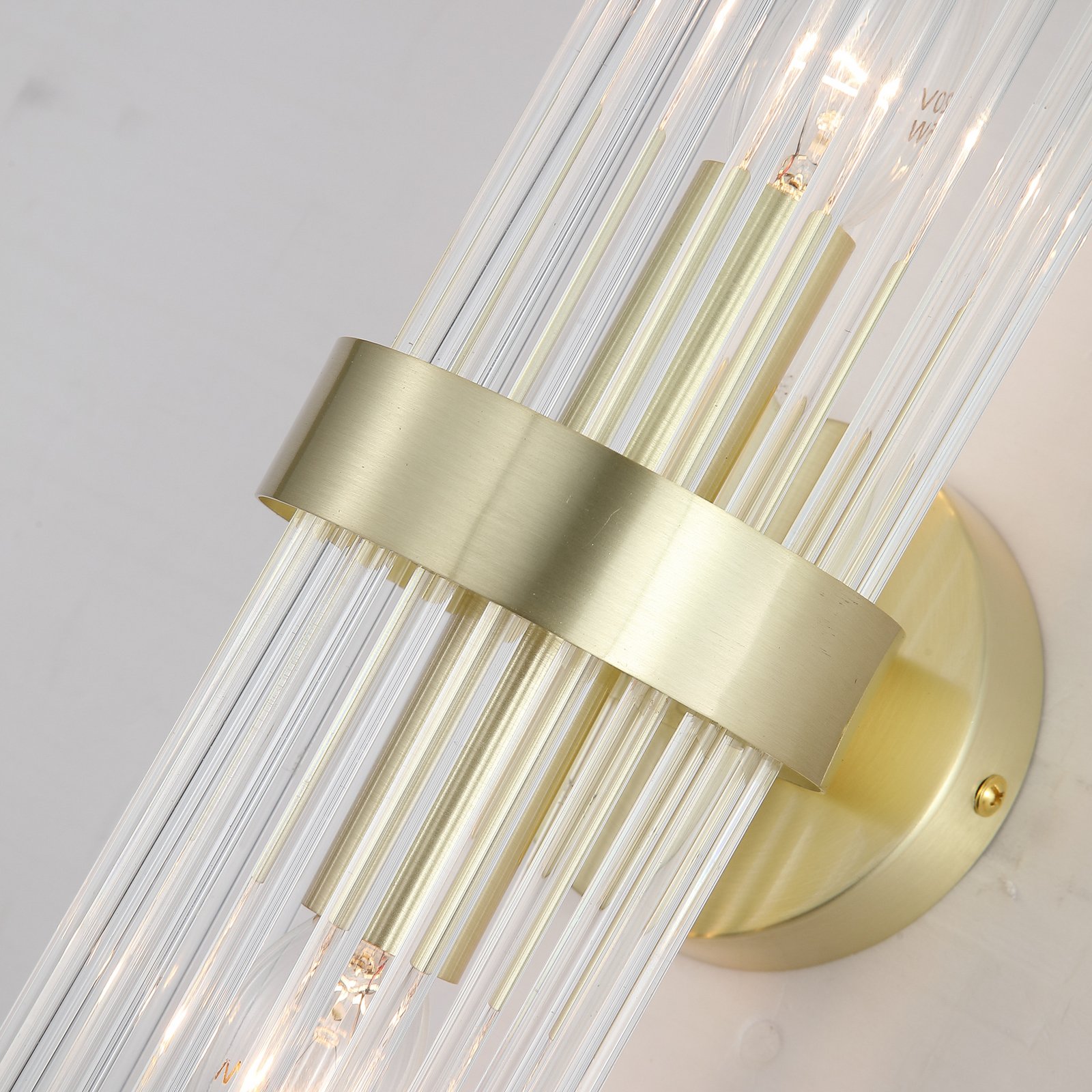 Sienas lampa Lara, augstums 56 cm, zelta krāsā/caurspīdīga, stikls/metāls