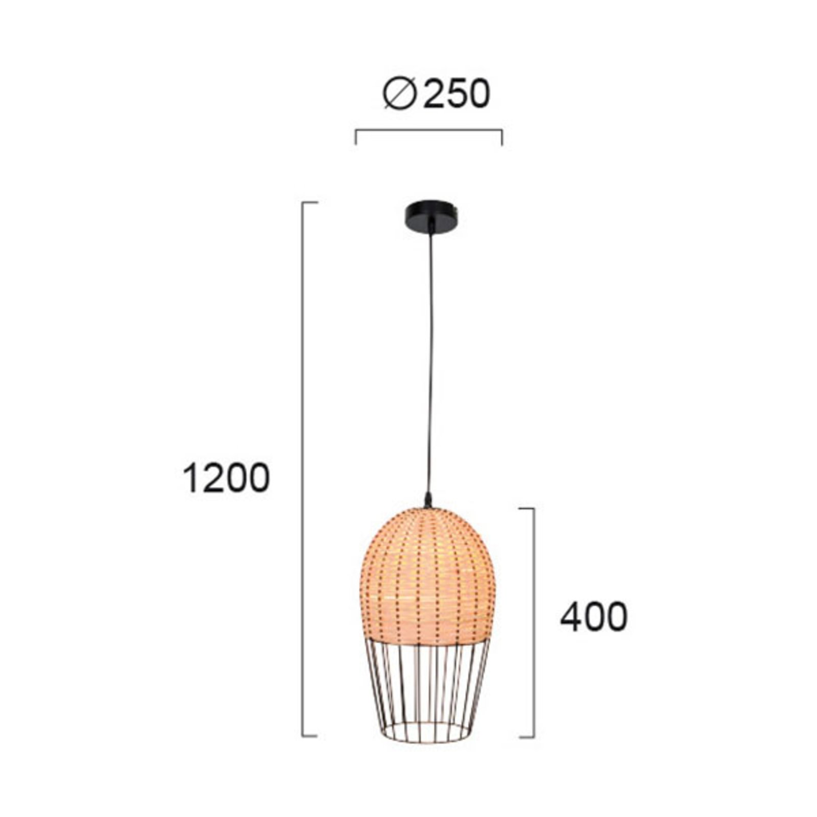 Dizzi hanging light made of wood and metal