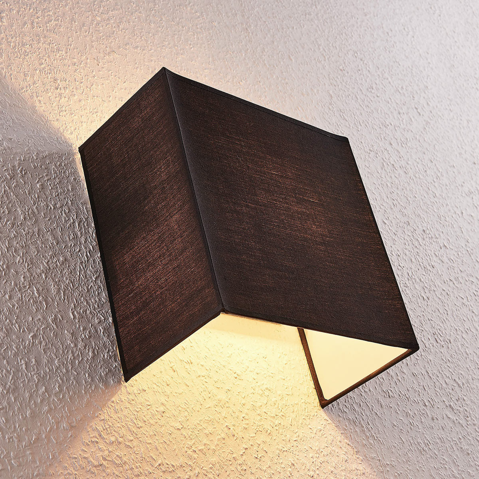 Stoff-Wandlampe Adea, 25 cm, quadratisch, schwarz
