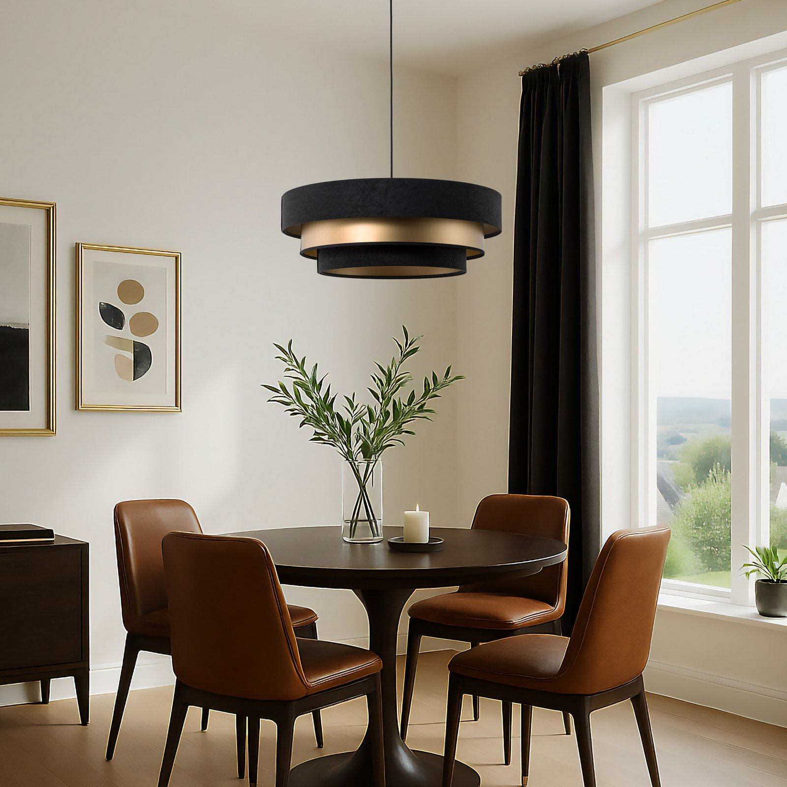 Hängeleuchte Triniti, schwarz/gold, Ø 60 cm, Textil