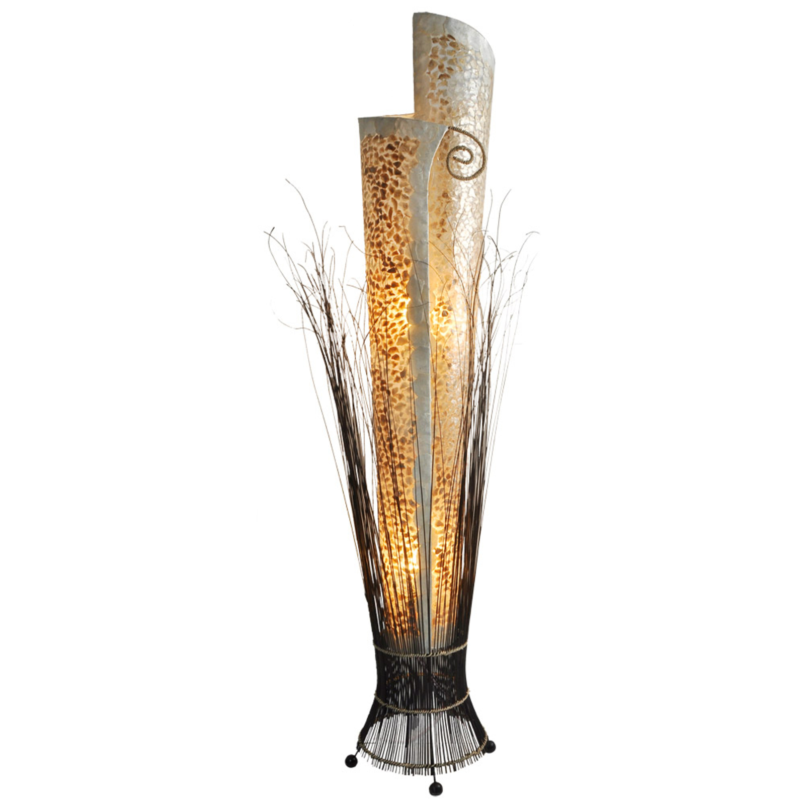 Woru Exotic YUNI floor lamp 150 cm, for Living / Dining Room, synthetic resin, shells, banana leaves, E14, 40 W, energy efficiency: A++, H: 150 cm