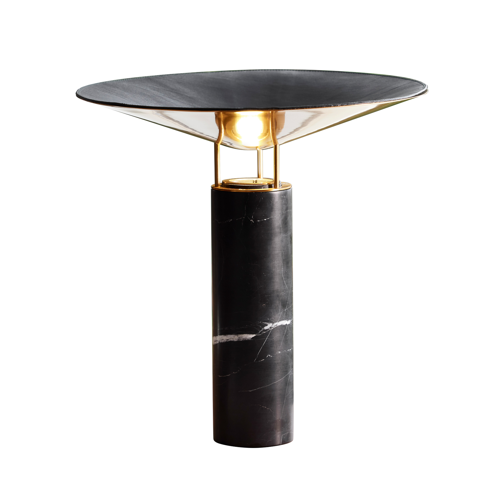 Lámpara de mesa Rebound, mármol negro, cuero negro