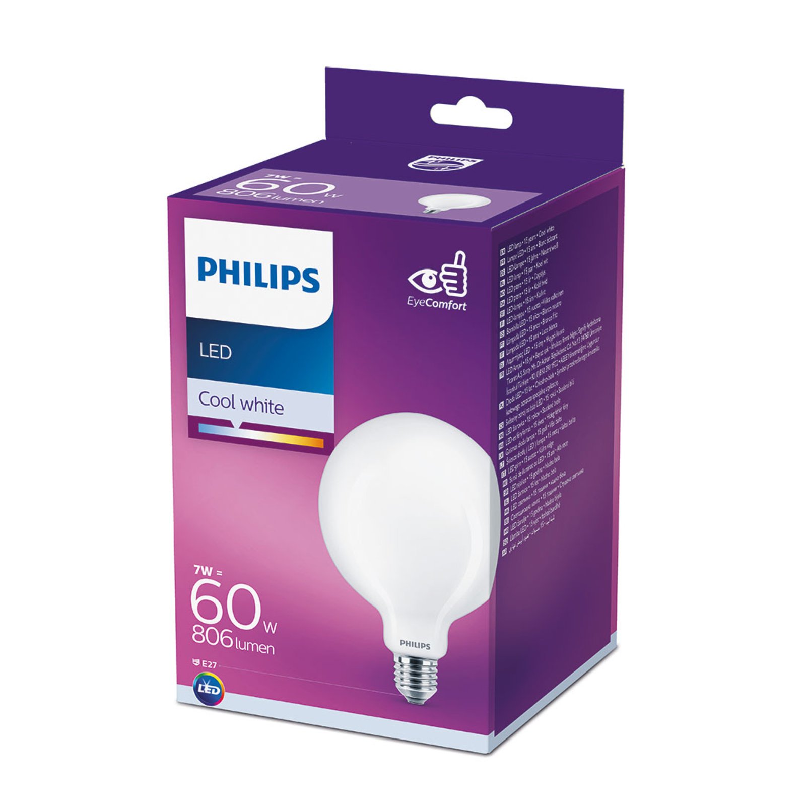 Philips Classic LED lámpa E27 G120 7W matt 4,000K