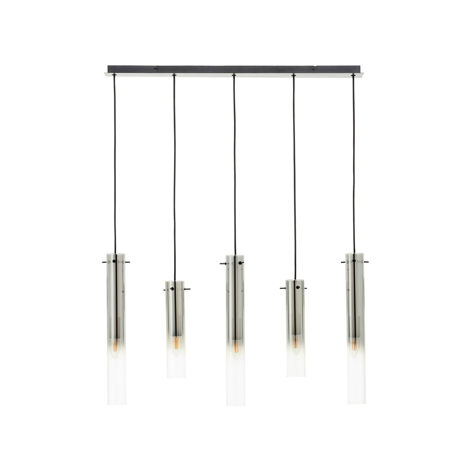 Hängelampe Glasini, Länge 95 cm, rauchgrau, 5-flg., Glas