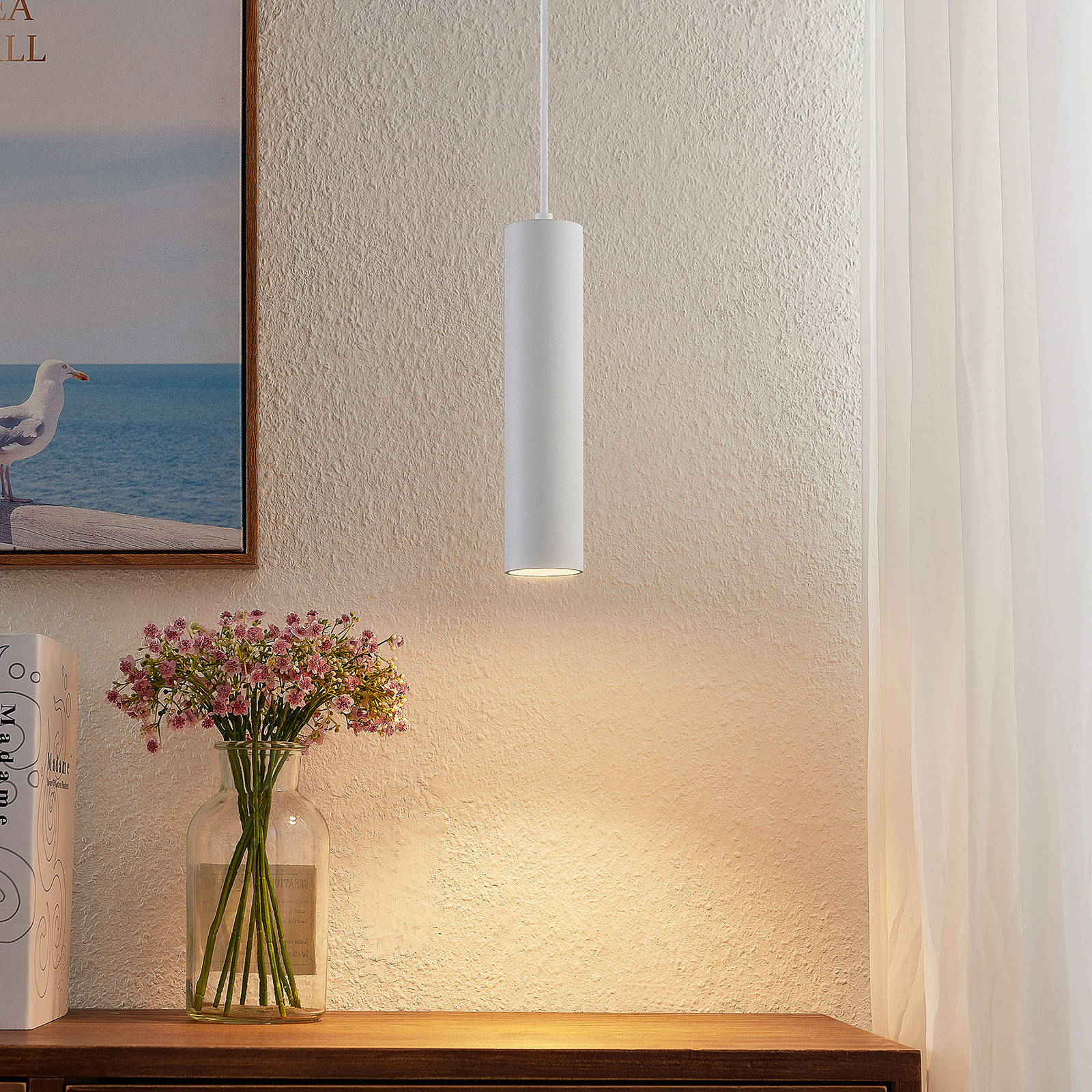 Prios Neliyah hanging light, round, white, 1-bulb